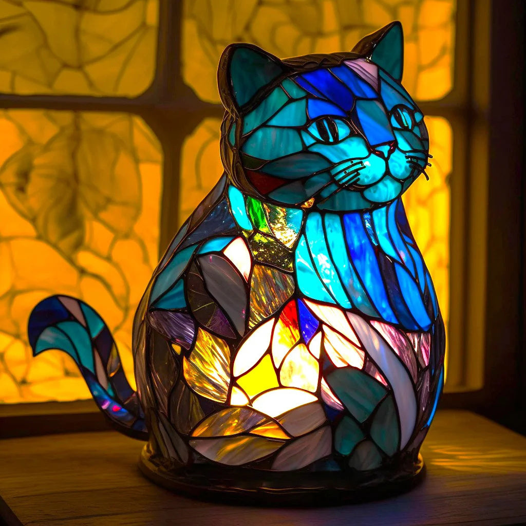 Artistic Stained Glass Wolf Table Lamp