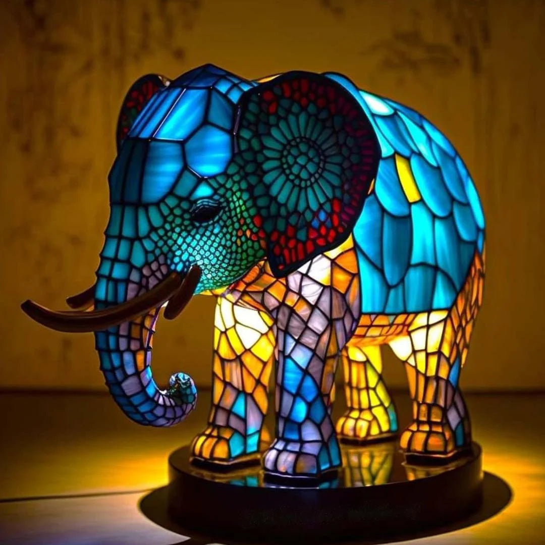 Artistic Stained Glass Wolf Table Lamp