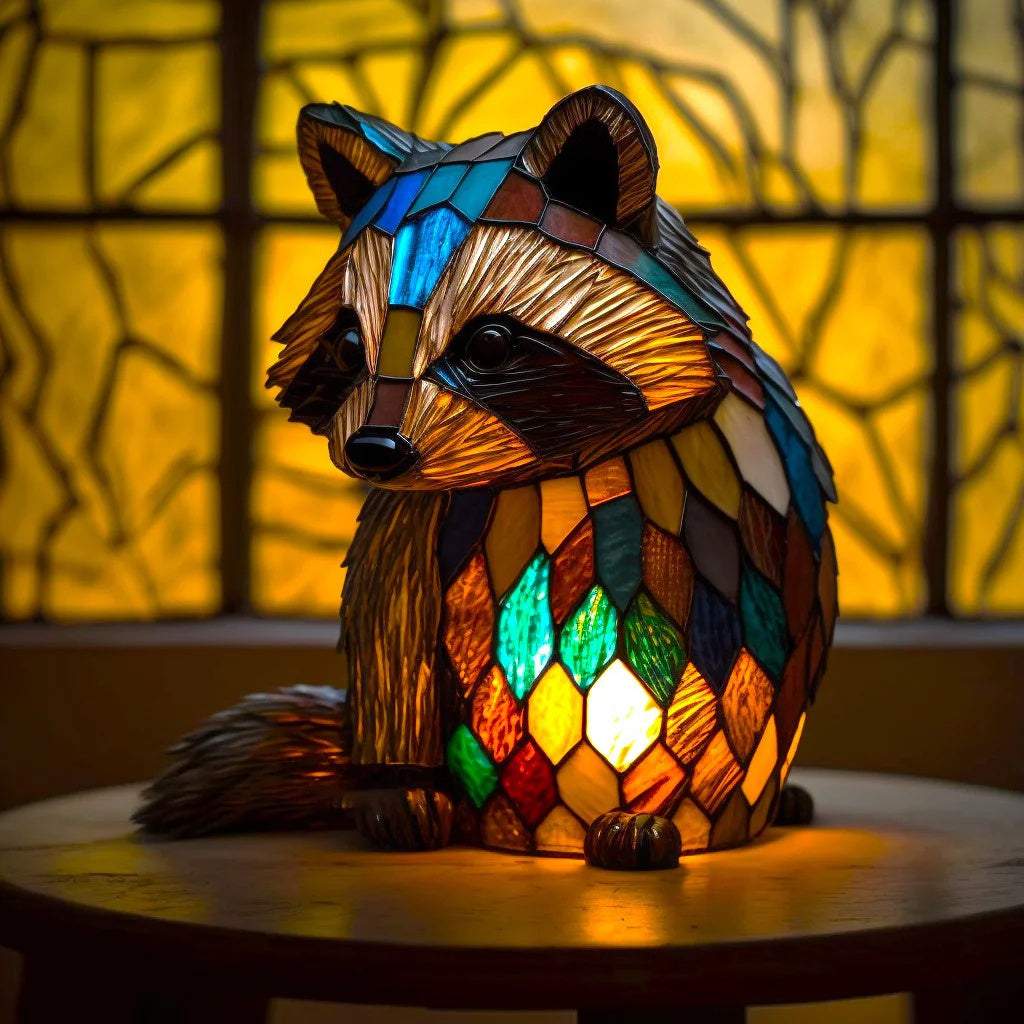 Artistic Stained Glass Wolf Table Lamp