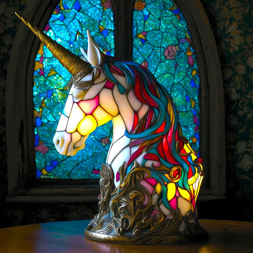 Artistic Stained Glass Wolf Table Lamp
