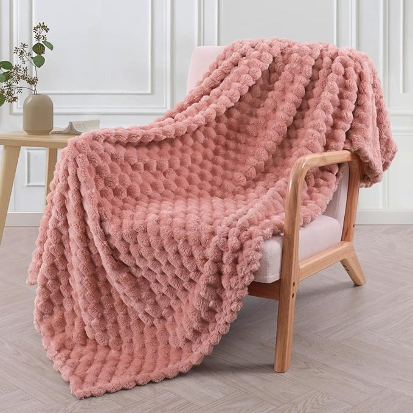 Textured Plush Throw Blanket With Honeycomb Pattern