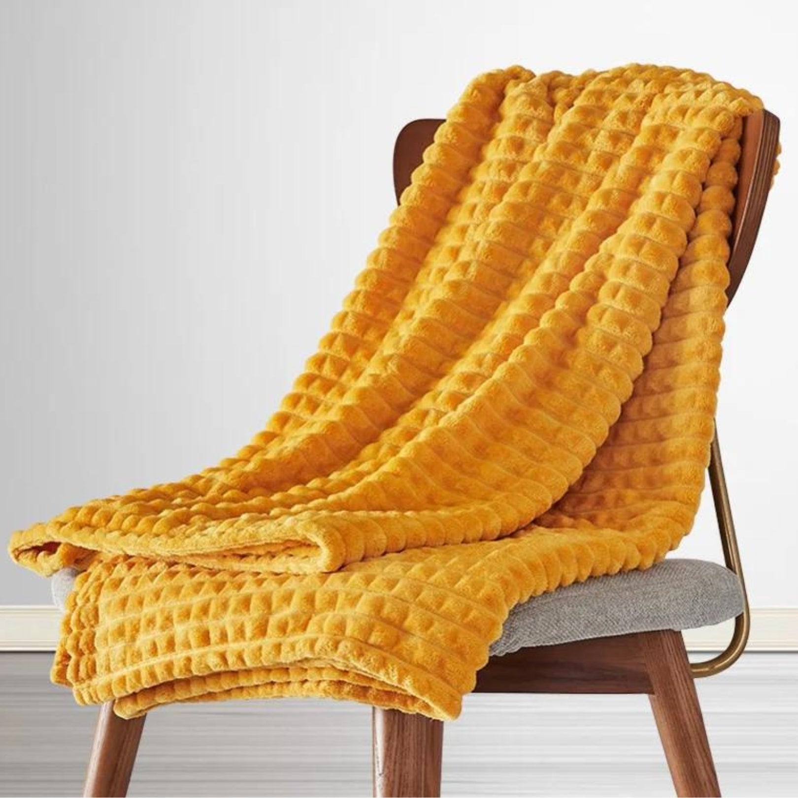 Textured Plush Throw Blanket With Honeycomb Pattern