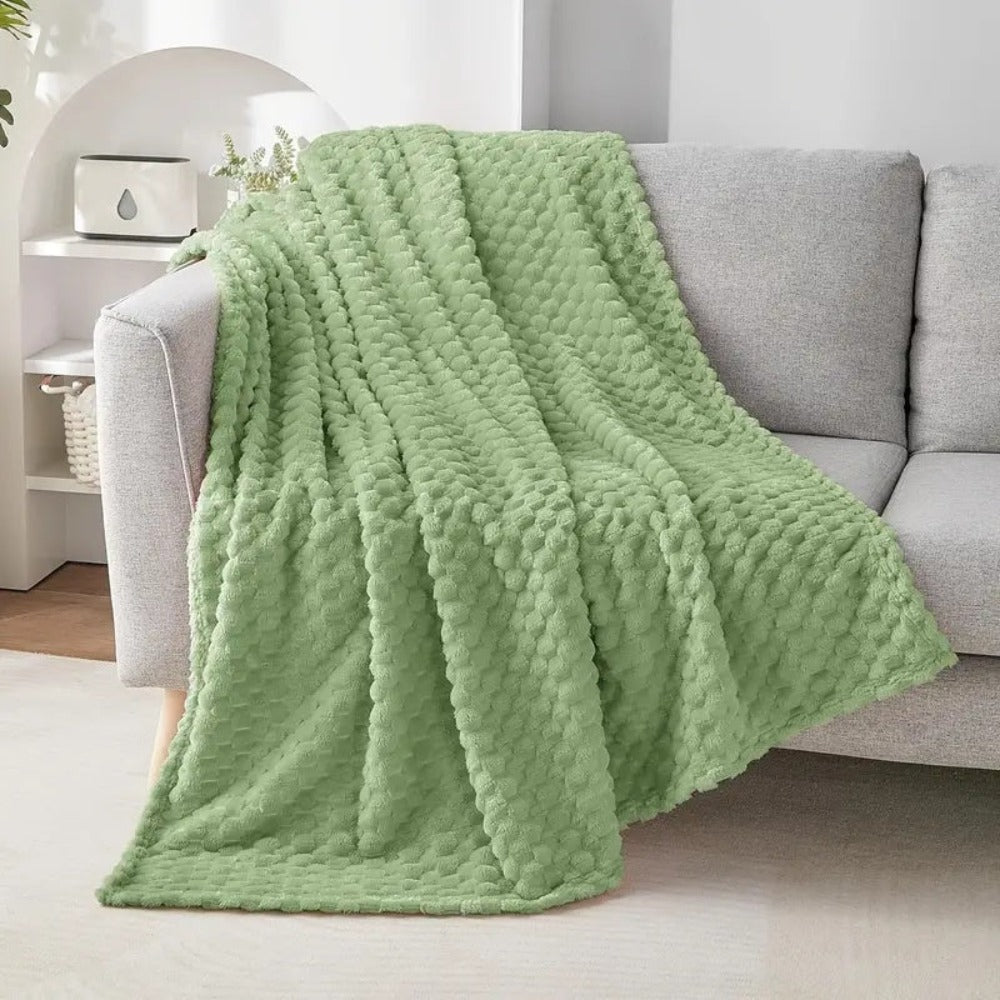 Textured Plush Throw Blanket With Honeycomb Pattern