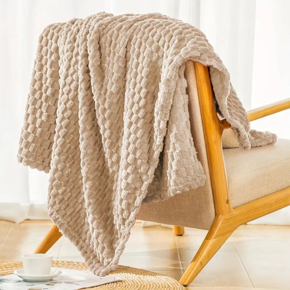 Textured Plush Throw Blanket With Honeycomb Pattern