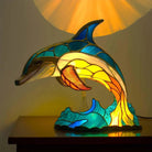 Artistic Stained Glass Wolf Table Lamp