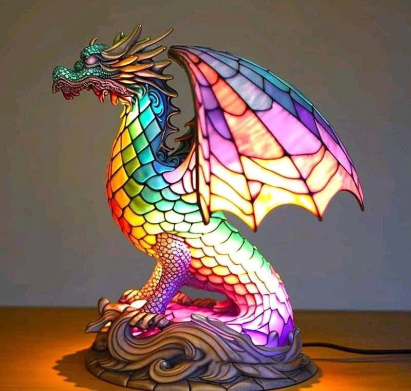 Artistic Stained Glass Wolf Table Lamp
