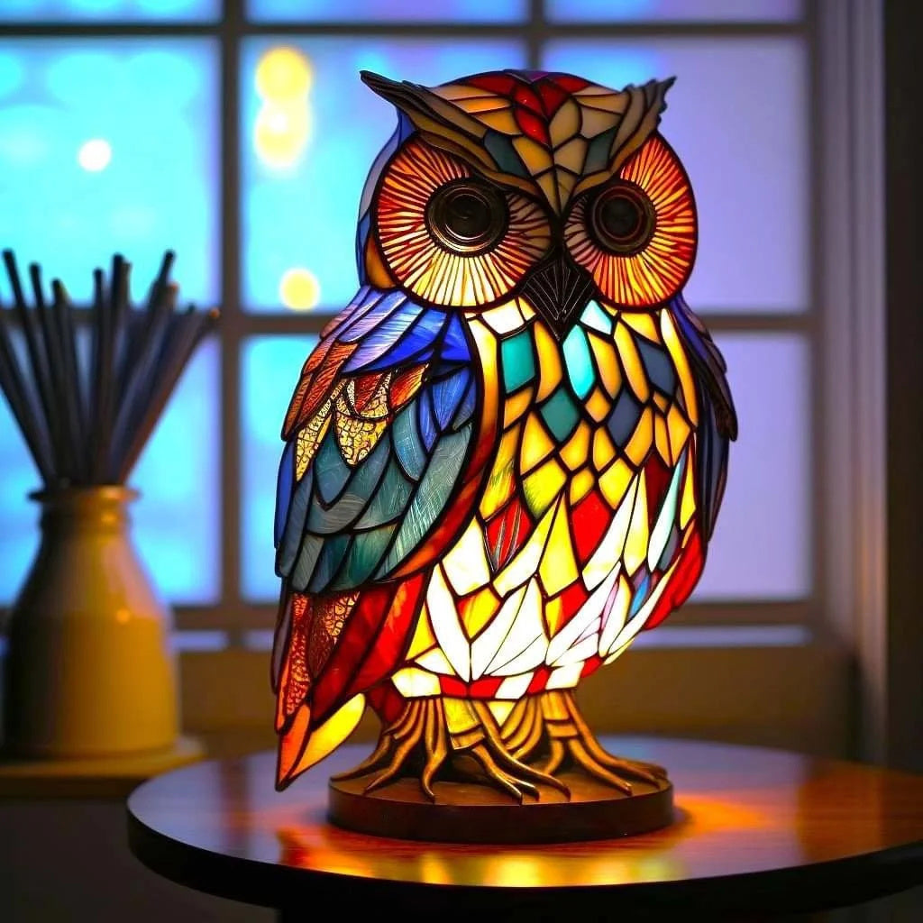 Artistic Stained Glass Wolf Table Lamp