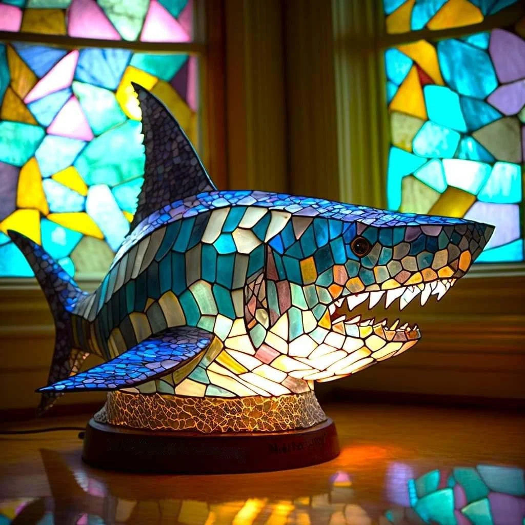 Artistic Stained Glass Wolf Table Lamp